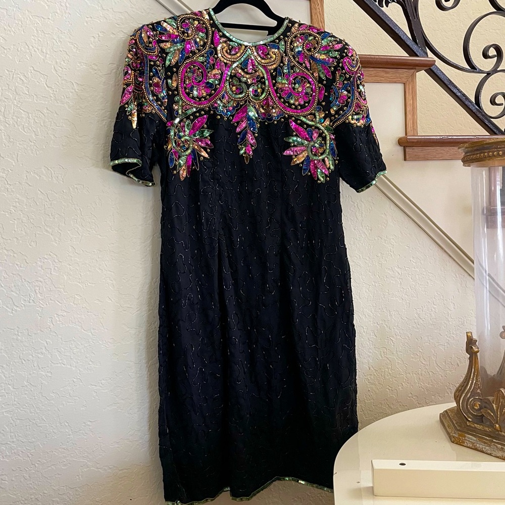 Sequin dress, black sequin, beautiful handmade